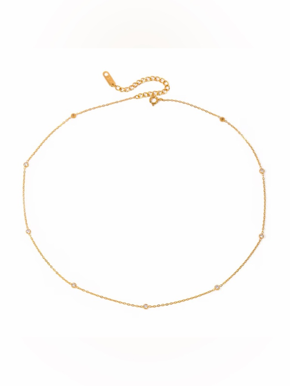 18K Gold Plated Minimalist Bezel Cubic Zirconia Station Necklace - Picture 6 of 8